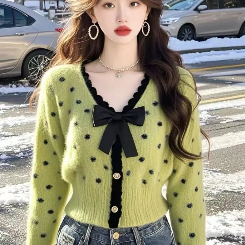 2025 French Elegant Cardigan Sweater Women S Fashion O Neck Long Sleeve Knitwear Spring Autumn Short Loose Coat Top