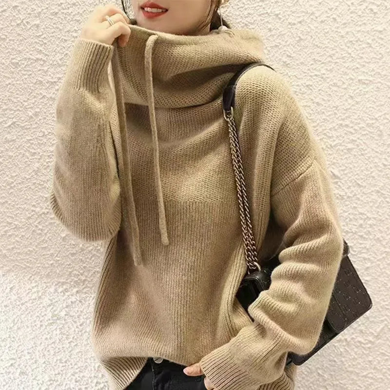 High Neck Hooded Sweatshirt Dress Chic Office Pullover For Women