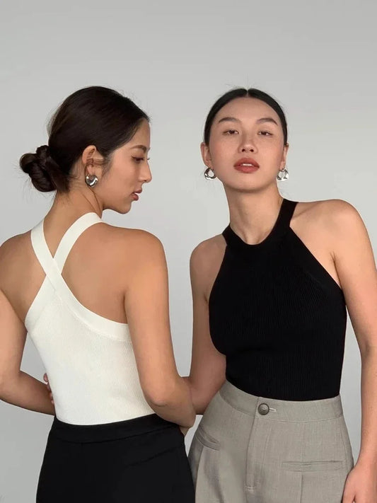 2025 Summer Slim Fit Women S Sleeveless Crop Top Sexy Solid Black White Tank Vest Casual O Neck Cropped Tops Wholesale22