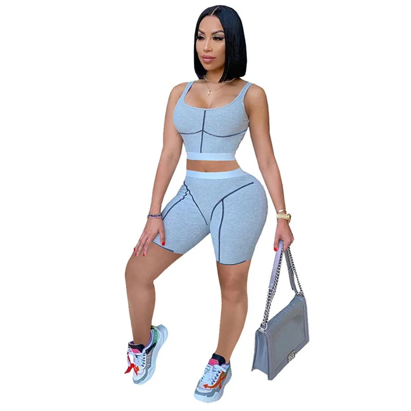 Striped Womens Outfit Set Top Shorts