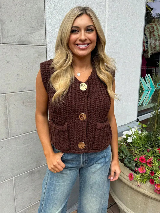 Womens Elegant Round Collar Single Breasted Buttoned Sweaters