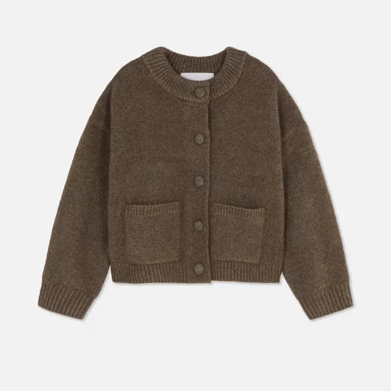 England Style Khaki Loose Open Stitch Long Cardigan Women 2025 Autumn Striped Knitted Sweater Coat With Pockets