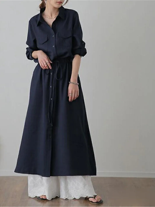Casual Solid Color Long Sleeve Stand Collar Wrap Dress