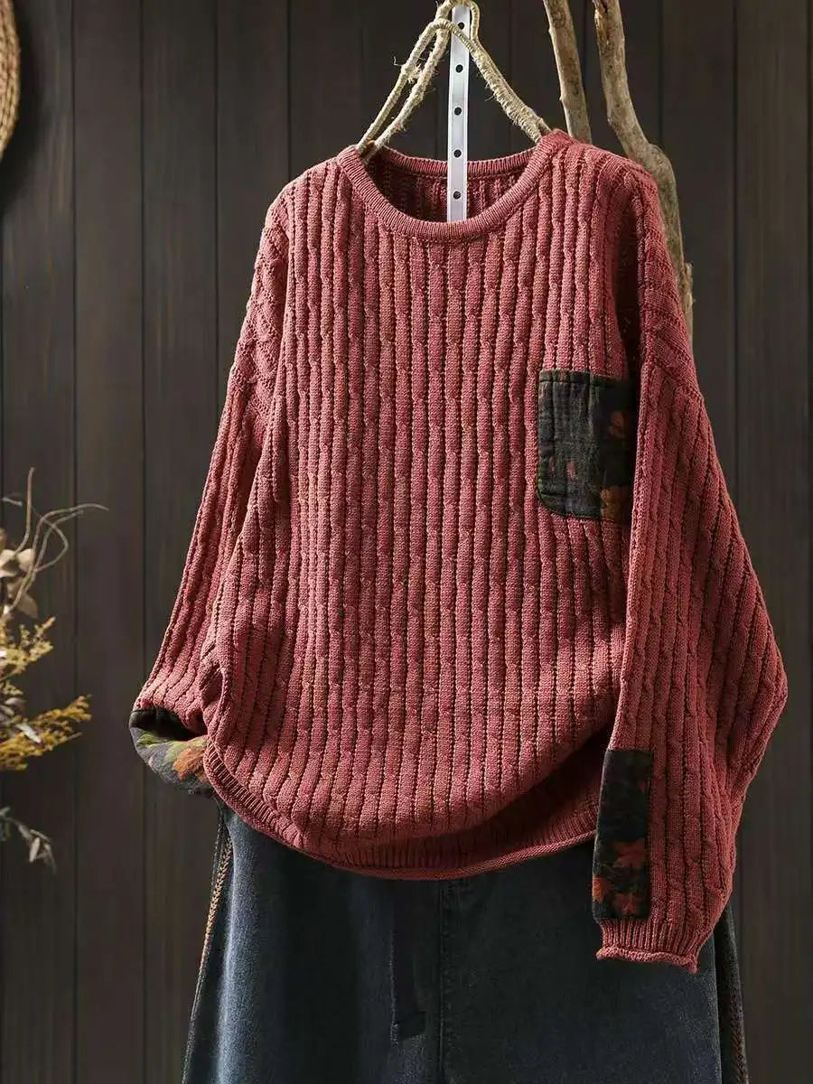 Vintage Rose Ribbed Sweater for Cozy Autumn Days