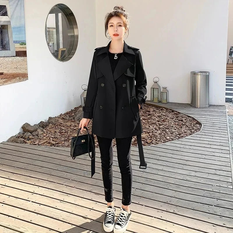 Womens Korean Style Long Khaki Red Trench Coat