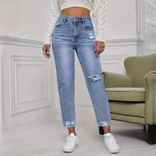 Casual Ripped Stretch Blue Jeans