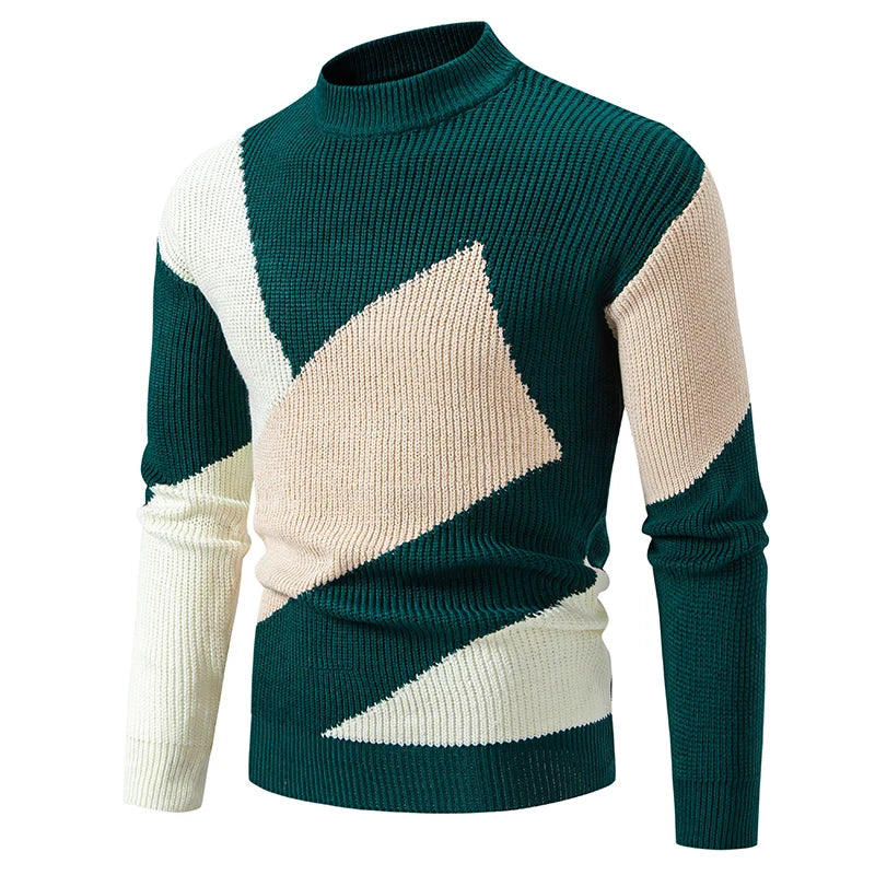 Casual Color-Block Geometric Knit Sweater Outfit