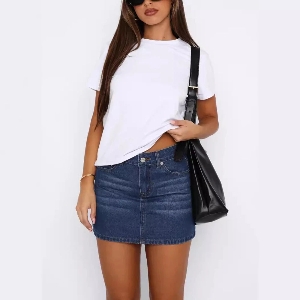 Effortless Chic: Classic Light Wash Denim Mini Skirt