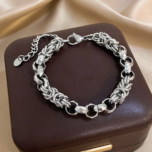 Vintage Shell Link Bracelet Geometric Charm Stainless Steel Chain