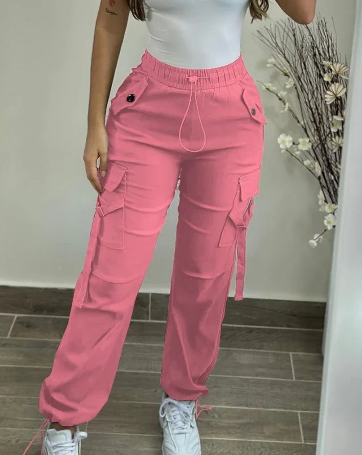 New Drawstring Closure Multi Pocket Camouflage Summer Pants For Women