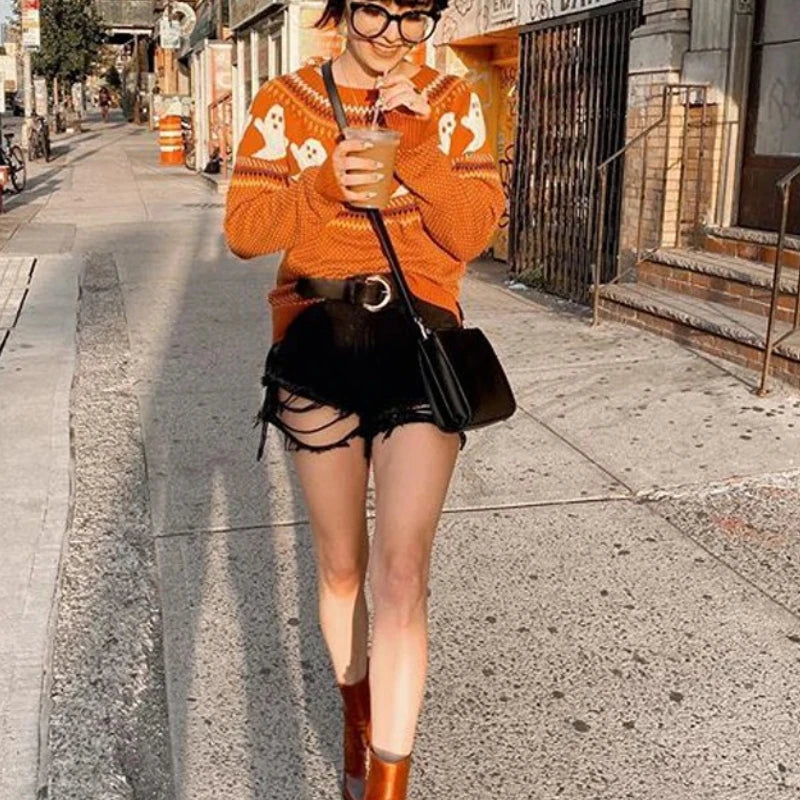 Spooky Season Vibe: Halloween Ghost Fair Isle Knit Sweater