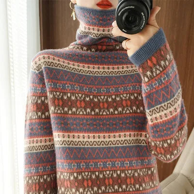 Autumn And Winter New Cashmere Sweater Womens High Necked Pullover Loose Thick Sweater Short Paragraph Knit Shirt