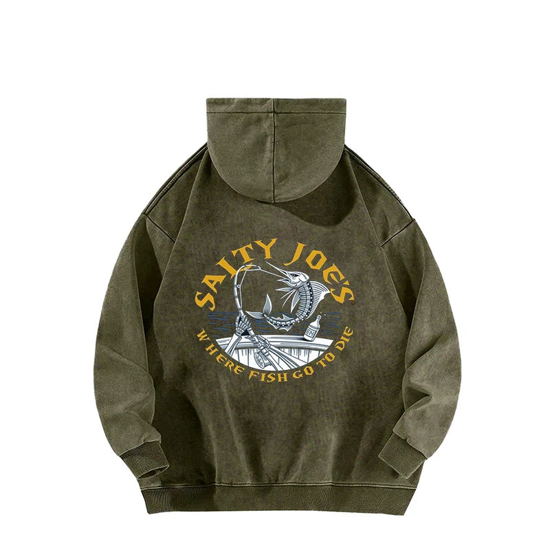 Men’s Graphic Logo Hoodie – Washed Cotton Pullover Sweatshirt for Casual Streetwear All Seasons