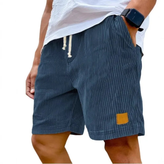 Casual Vacation Mood: Men's Light Blue Corduroy Drawstring Shorts