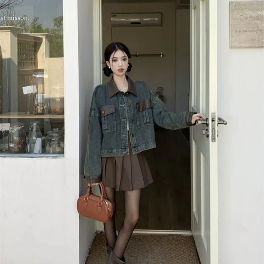 Irregular Crop Denim Coat for Effortless Y2K Street Style Edge Looks