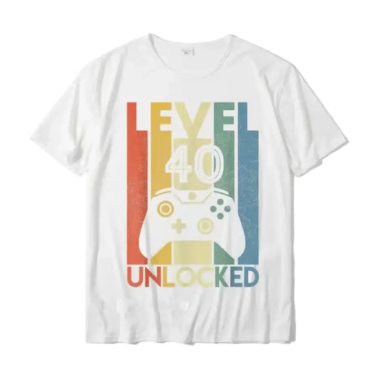 Level 40 Unlocked Funny Video Gamer 40th Birthday Gift T Shirt Men S Party Graphic Tee Wholesale Fashion Shirt