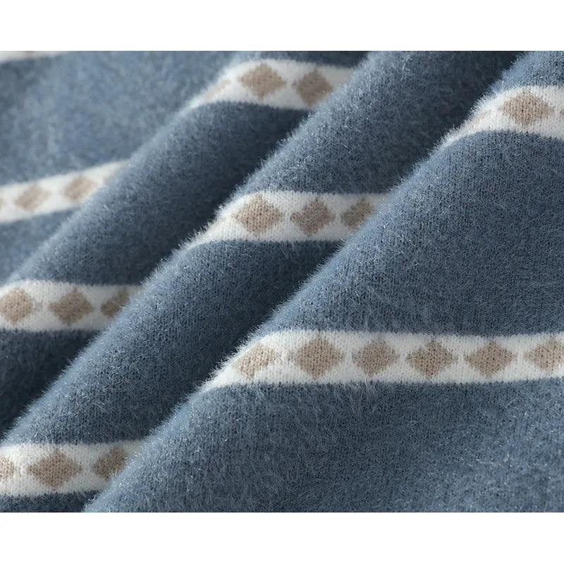 2025 Autumn Winter New Stripe Contrast Knitted Sweater For Women Stylish Warm Top