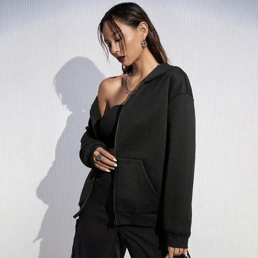 Casual Zipper Closure High Quality Women Hoodies