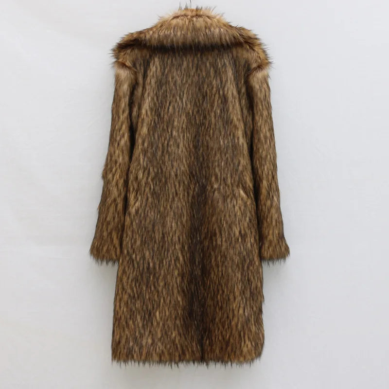 Men’s Long Faux Fur Coat – Warm Street Style Winter Overcoat