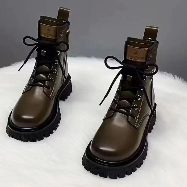 Womens Casual Leather Ankle Zipper Winter Boots