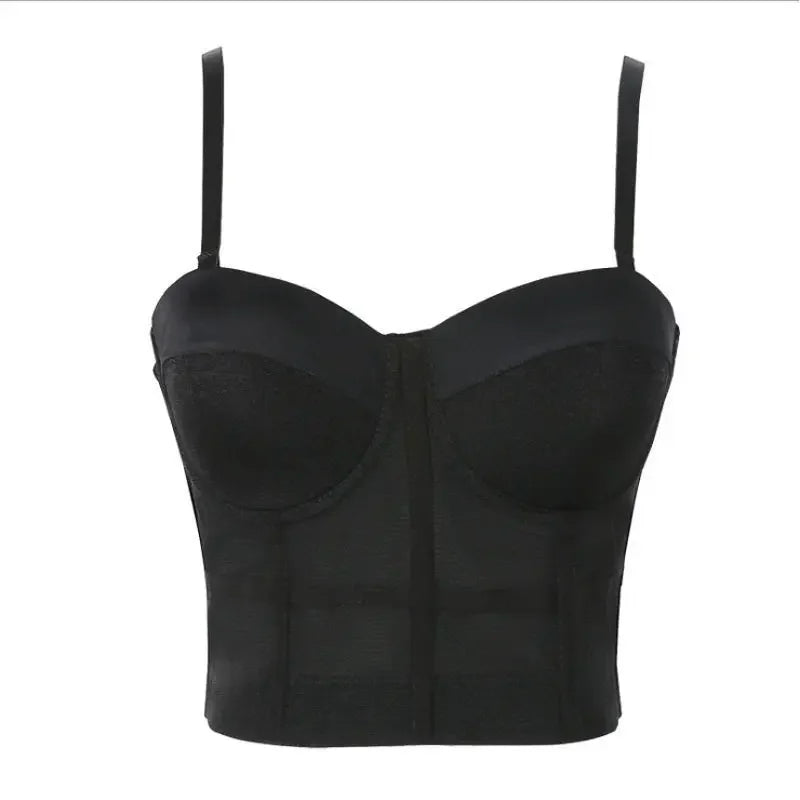 Women’s Mesh Corset Tube Top – Sheer Push Up Bustier Crop Top