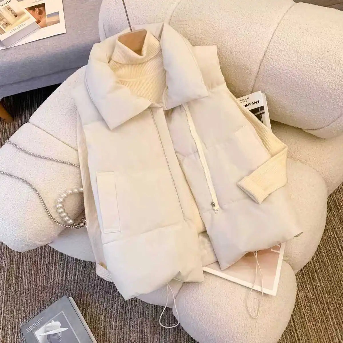 Elegant Winter Down Vest for Effortless Chic Office Street Style Layering