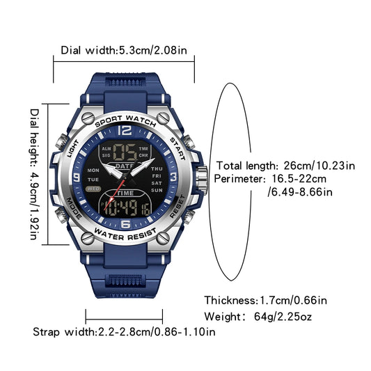 Mens 50m Waterproof Mascular Digital Analog Display Watches
