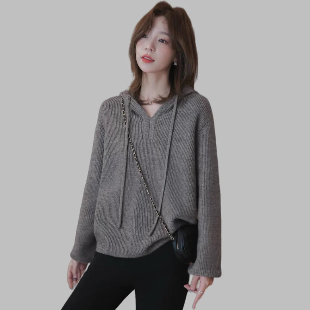 Women Clothing Autumn Knitted Design Hooded Sweaters