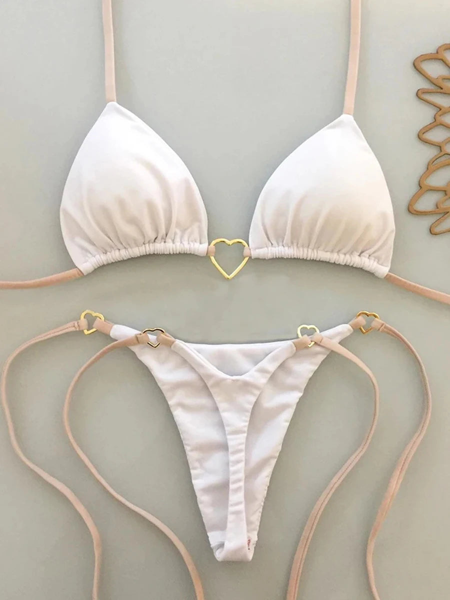 Black Gold Heart Detail String Bikini Aesthetic