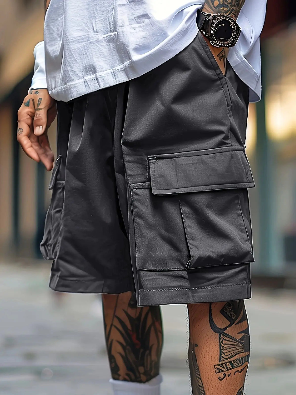 Urban Streetwear Black Cargo Shorts