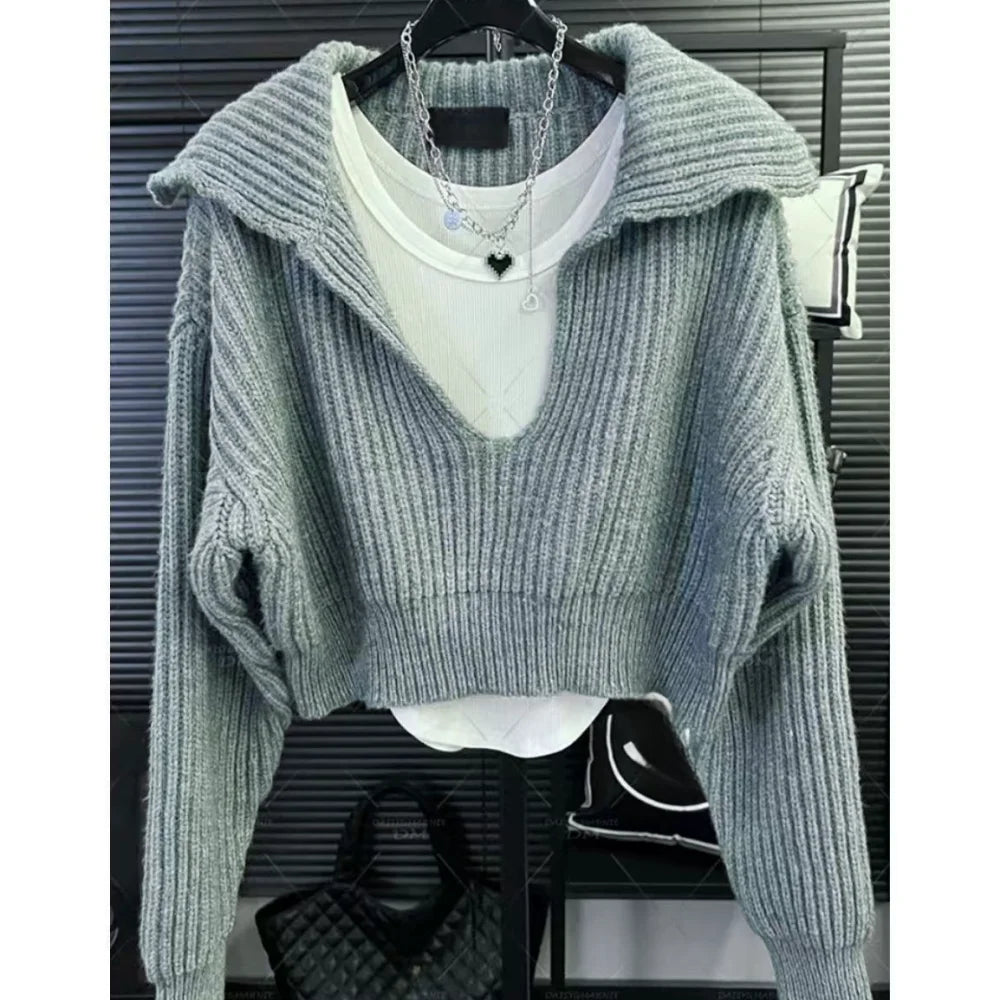 Cropped Ribbed Knit Sweater Outfit Trendy Fall Layering Aesthetic