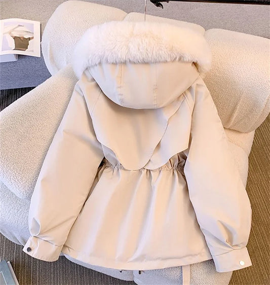 Fur Hooded Slim Long Parka For Women