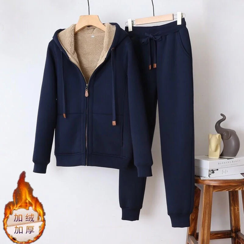 Women S Autumn Winter Fleece Lined Hooded Sweatshirt 2 Piece Set Casual Style With Skirt Cozy Outfits