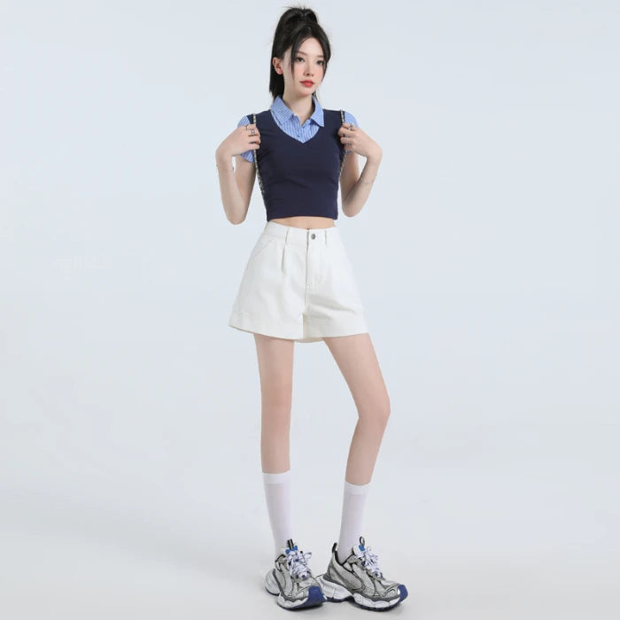 Urban Minimalist: Pleated High-Waist Khaki Shorts