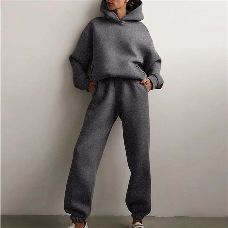 Womens Cool Style 2 Pieces Crop Hoodie Sweatpant Tracksuits