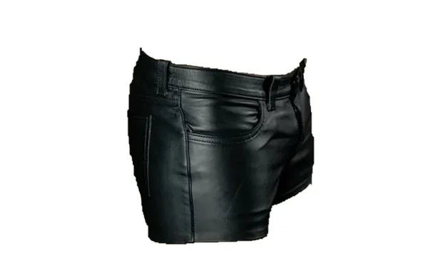 New Summer Fashion Black Men Leather Shorts
