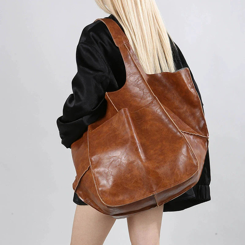 Luxury Soft Leather Shoulder Bag For Women Large Shopper Tote Messenger Bag