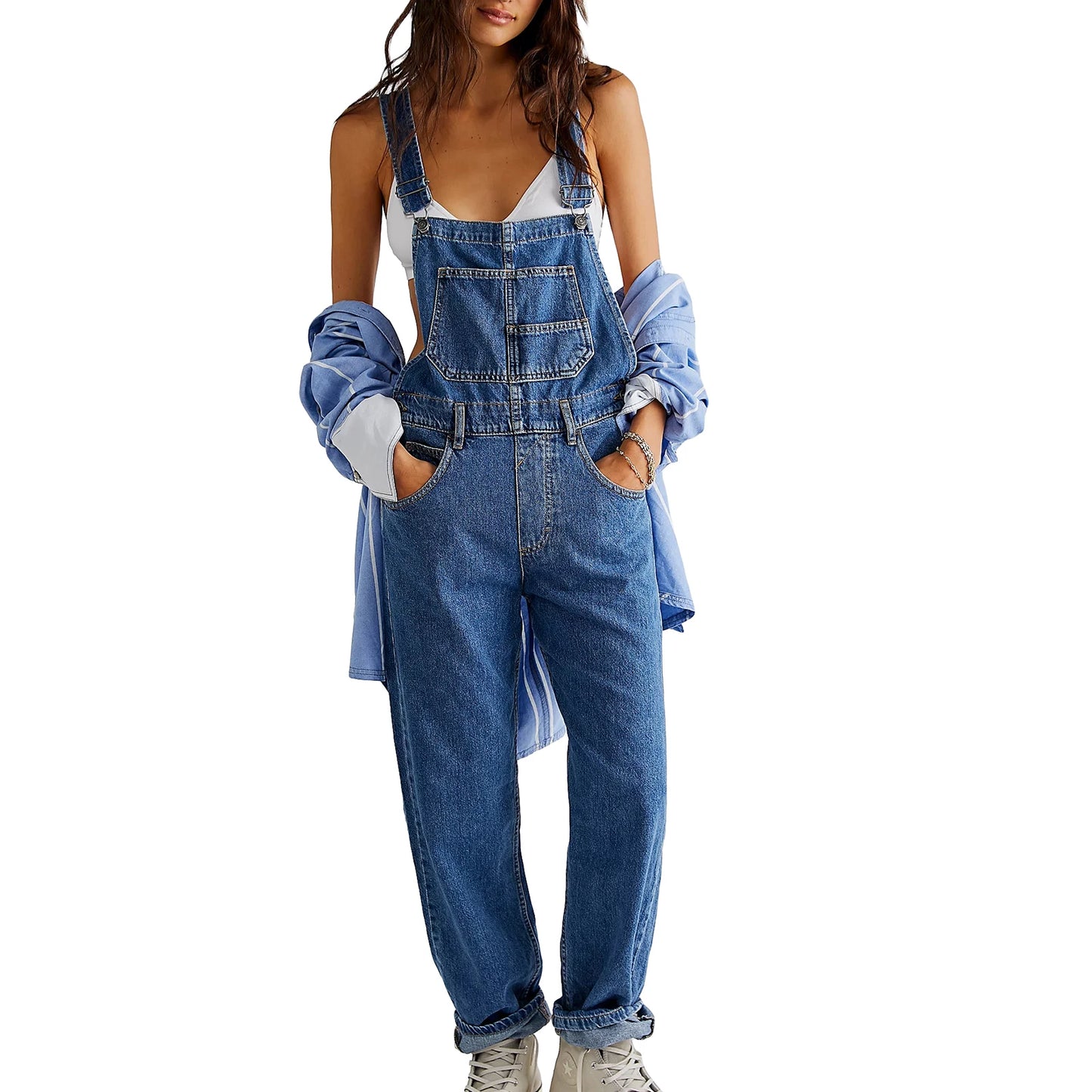 Denim Elegance: Slim-Fit Jean-Skirt Jumpsuit with Adjustable Straps