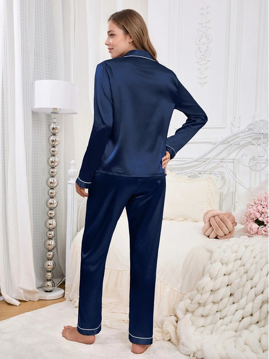 Womens Satin Pajama Set Long Sleeve Silky Sleepwear For Autumn Cozy Nightwear