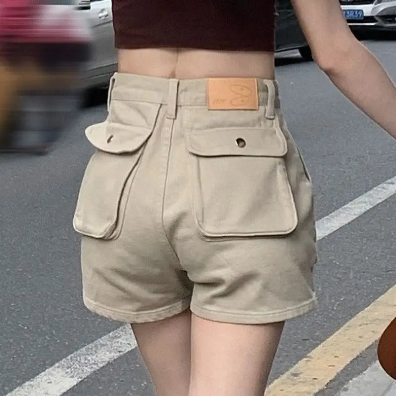 Low Waist Denim Cargo Shorts For Women