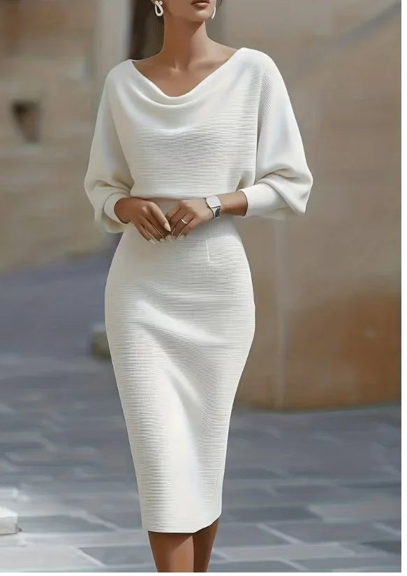 Chic High Waist Office Midi Dress – Elegant 3/4 Sleeve Spring Work Dress