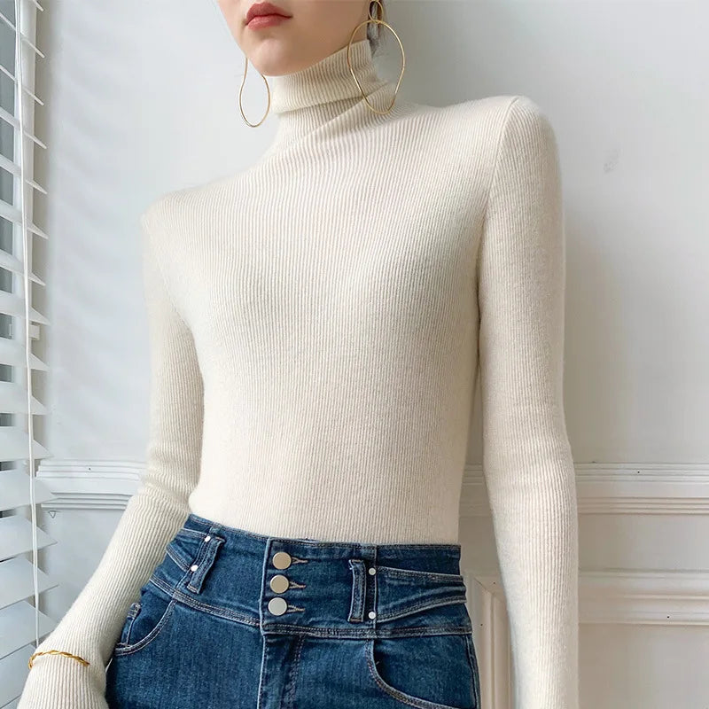 Autumn Winter Korean Fashion Plaid Womens Turtleneck Sweater