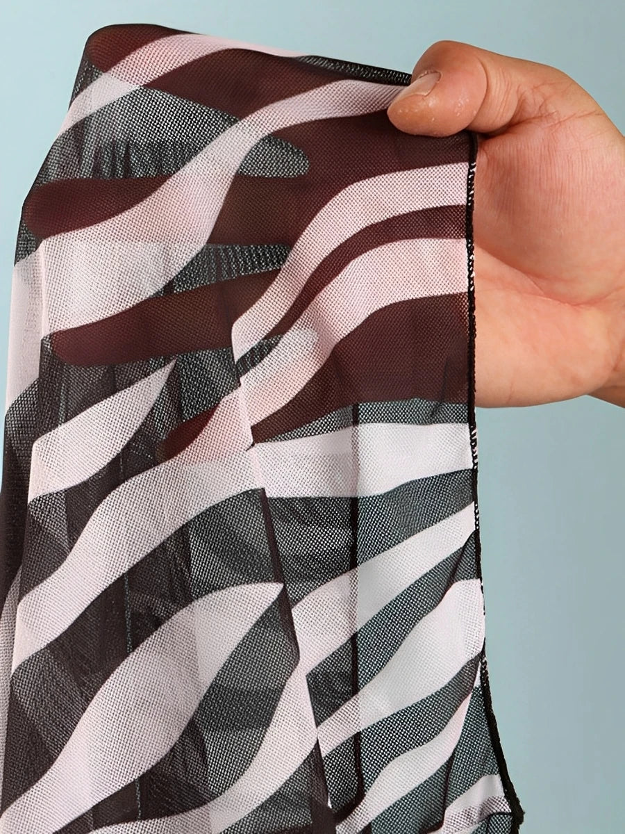 2 Piece Zebra Print Bikini Set Summer Halter Sling Padded Wireless Bra Lace Up Briefs Quick Dry Swimwear