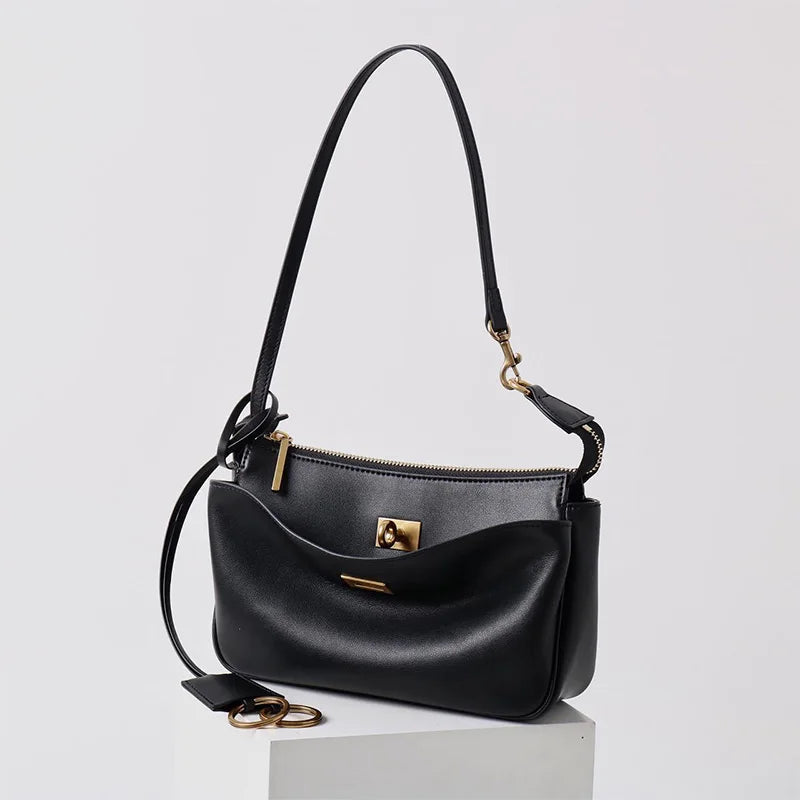 Classic Black Leather Shoulder Bag