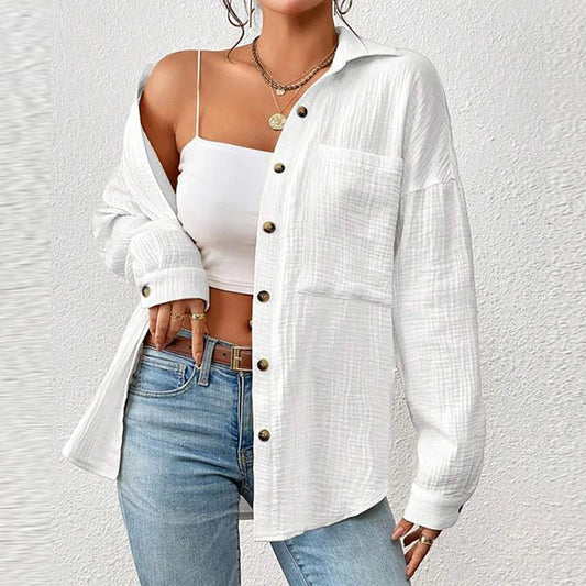 Women’s Cotton Button Down Shirt – Casual Long Sleeve Collared Office Blouse