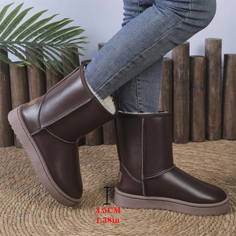 Womens Winter Platform Snow Boots Waterproof Non Slip Thick Plush Mid Calf-Boots For Warm Winter Shoes
