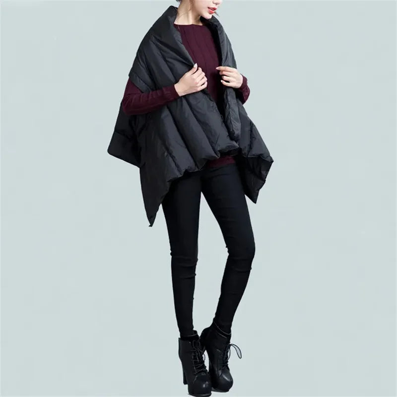 Oversized Shawl Jacket – Elegant Black Winter Coat for Women