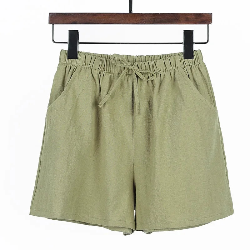 Basic Plus Size High Waisted Women Cotton Shorts