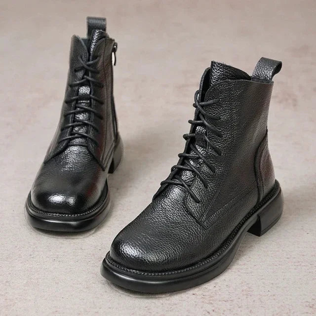 Genuine Leather Classic Style Low Heel Women Winter Boots