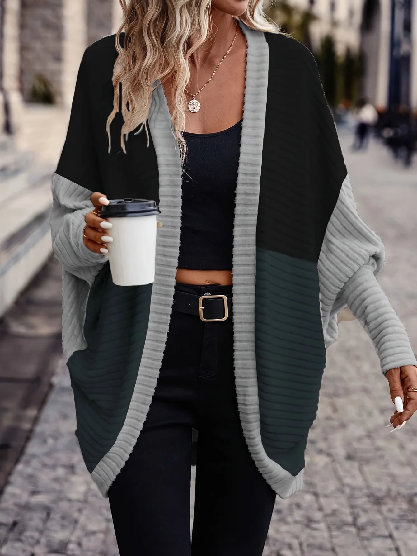 Women Bat Sleeve Loose Knitted Cardigan Sweater